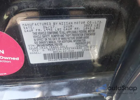 2017 Nissan Sentra Sv z USA, uszkodzony, nr VIN 3N1AB7AP6HL702120